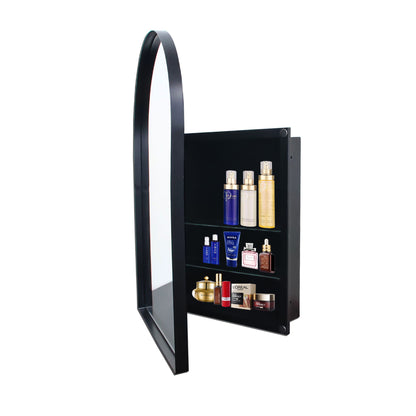 Arched Recessed Medicine Cabinet, Metal Framed Bathroom Wall Cabinet With Mirror And Adjustable Shelves, Wall Mirror With Storage For Bathroom - Matte Black