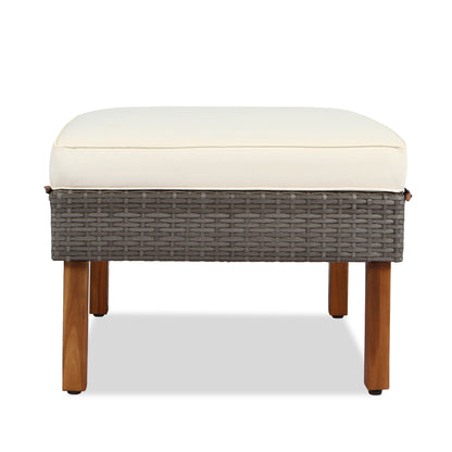 9 Piece Patio Rattan Furniture Set, Outdoor Conversation Set With Acacia Wood Legs And Tabletop, PE Rattan Sectional Sofa Set With Coffee Table, Washable Cushion - Beige