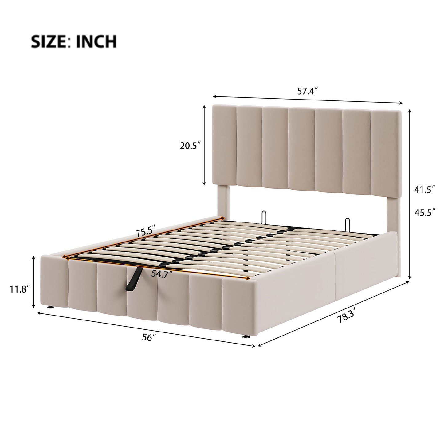 Full Size Upholstered Platform Bed With A Hydraulic Storage System - Beige