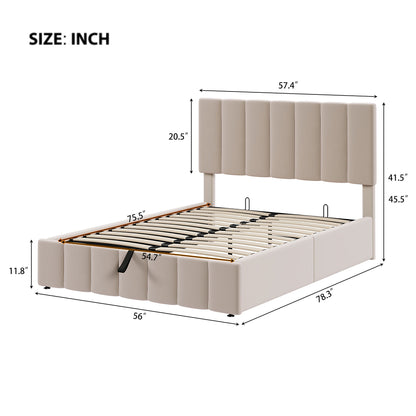 Full Size Upholstered Platform Bed With A Hydraulic Storage System - Beige