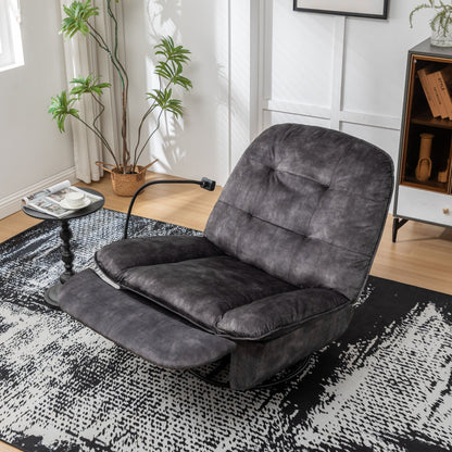 Modern Swivel Gliding Recliner Chair With Rocking Function And Phone Holder - Large Comfortable Reading Chair In Gold Stamped Velvet - Black