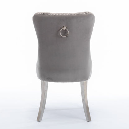Nikki - Modern, High-End Tufted Solid Wood Contemporary Velvet Upholstered Dining Chair With Chrome Stainless Steel Plating Legs, Nailhead Trim (Set of 2) - Gray / Chrome