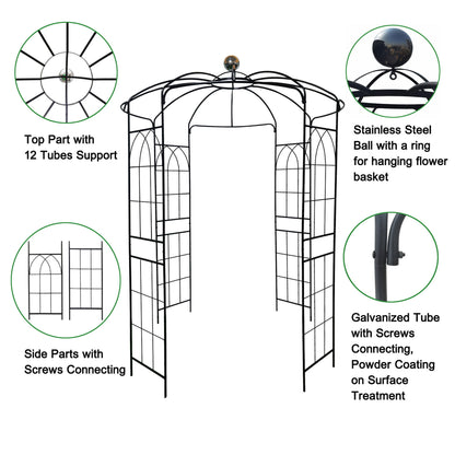 Metal Garden Arch Iron Garden Arbors Gazebo Dia High Birdcage Shape Pergola Pavilion For Wedding Ceremony Outdoor - Black