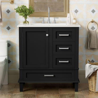 Bathroom Vanity, Modern Bathroom Cabinet With Sink Combo Set, Bathroom Storage Cabinet With A Soft Closing Door And 3 Drawers, Solid Wood Frame - Black