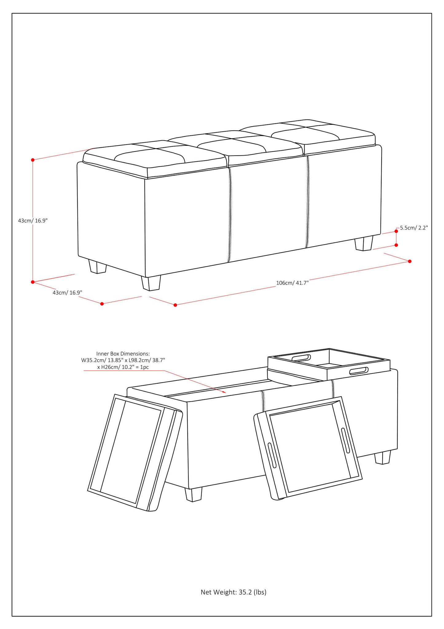 Avalon - Storage Ottoman - Satin Cream