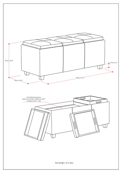 Avalon - Storage Ottoman - Satin Cream