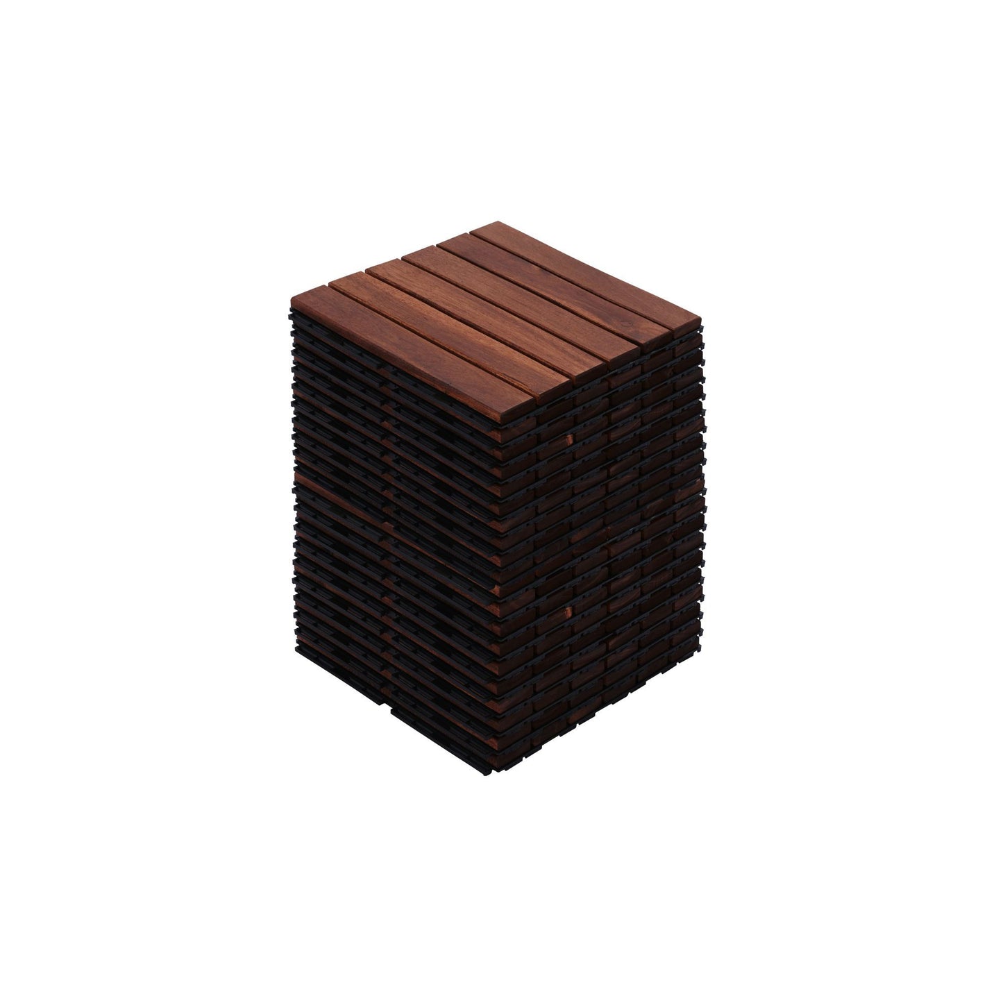 10 Piece Interlocking Deck Tiles Striped Pattern, Square Acacia Hardwood Outdoor Flooring For Patio, Bancony, Pool Side - Brown