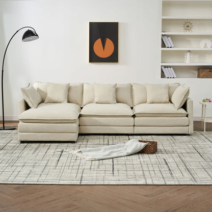 Modular Ottoman - Style Deep Seat Chenille Sofa With Cushions - Off White