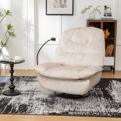 Modern Swivel Gliding Recliner Chair With Rocking Function And Phone Holder - Large Comfortable Reading Chair In Gold Stamped Velvet - Ivory
