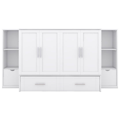 Full Size Murphy Bed With Shelves, Drawers And USB Ports - White