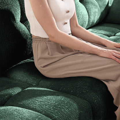 Stylish 3 Seater Sofa Set With Ottoman And Pillows, Textured, High Resilience Cushions - Green