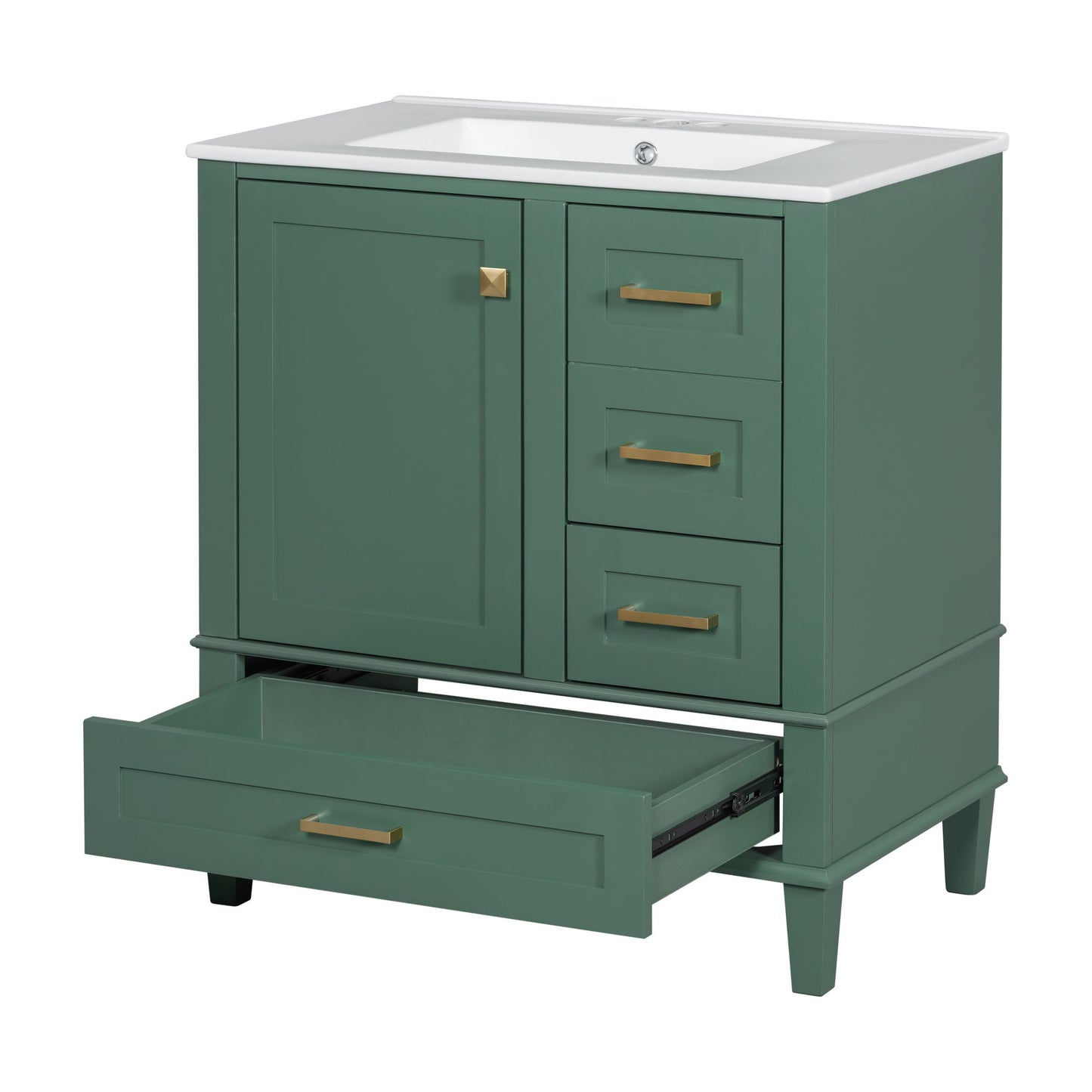 Bathroom Vanity, Modern Bathroom Cabinet With Sink Combo Set, Bathroom Storage Cabinet With A Soft Closing Door And 3 Drawers, Solid Wood Frame - Green