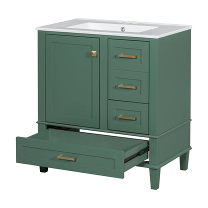 Bathroom Vanity, Modern Bathroom Cabinet With Sink Combo Set, Bathroom Storage Cabinet With A Soft Closing Door And 3 Drawers, Solid Wood Frame - Green