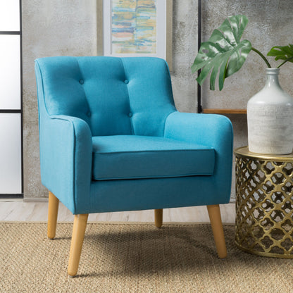 Modern Arm Chair With Tufted Back And Wooden Legs - Teal