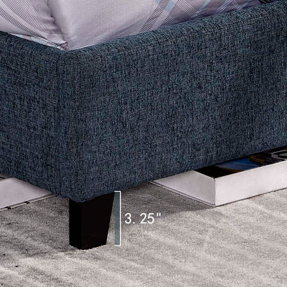 King Size Squares Upholstered Platform Bed - Navy Blue Denim
