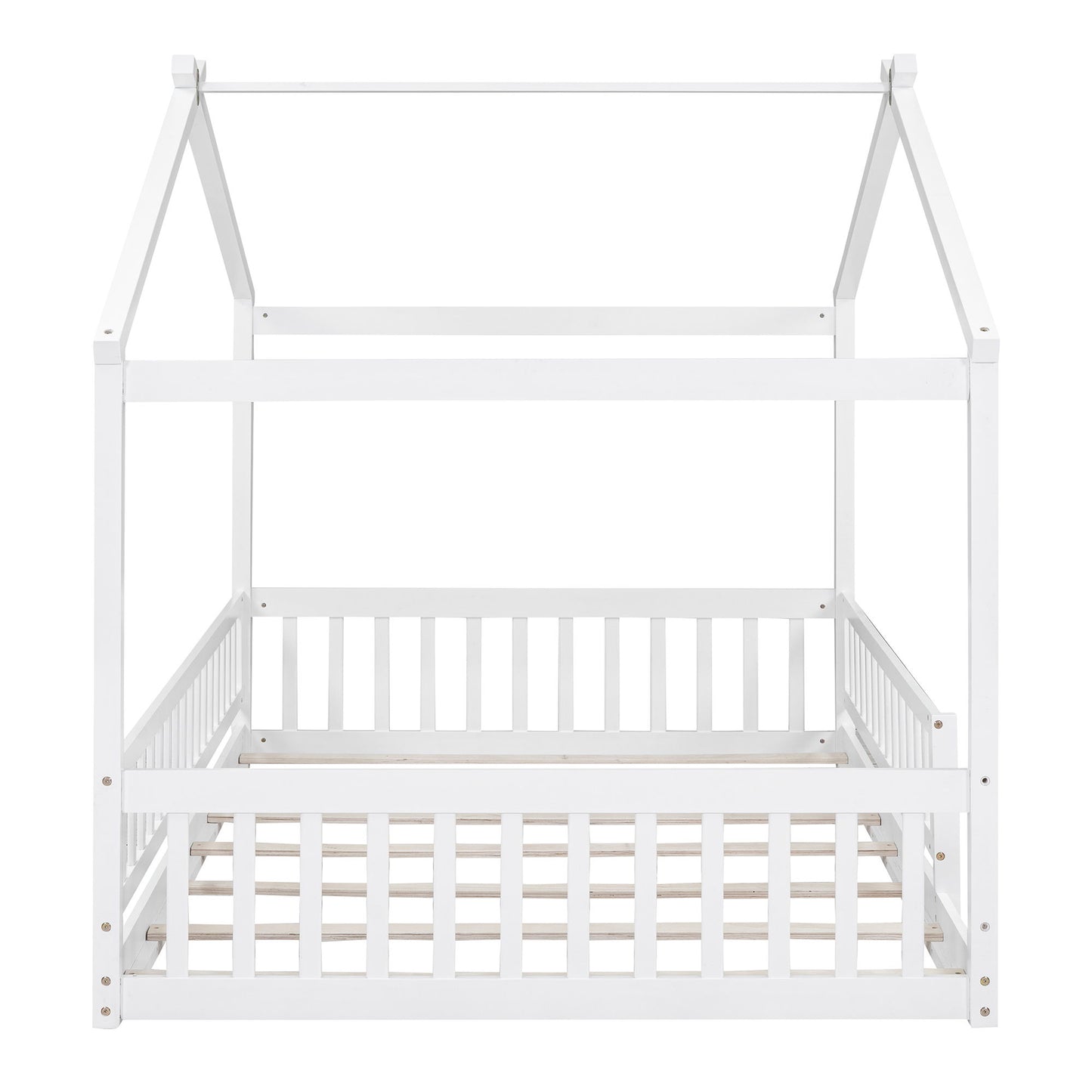Full Size Bed House Bed Frame & Fence - White