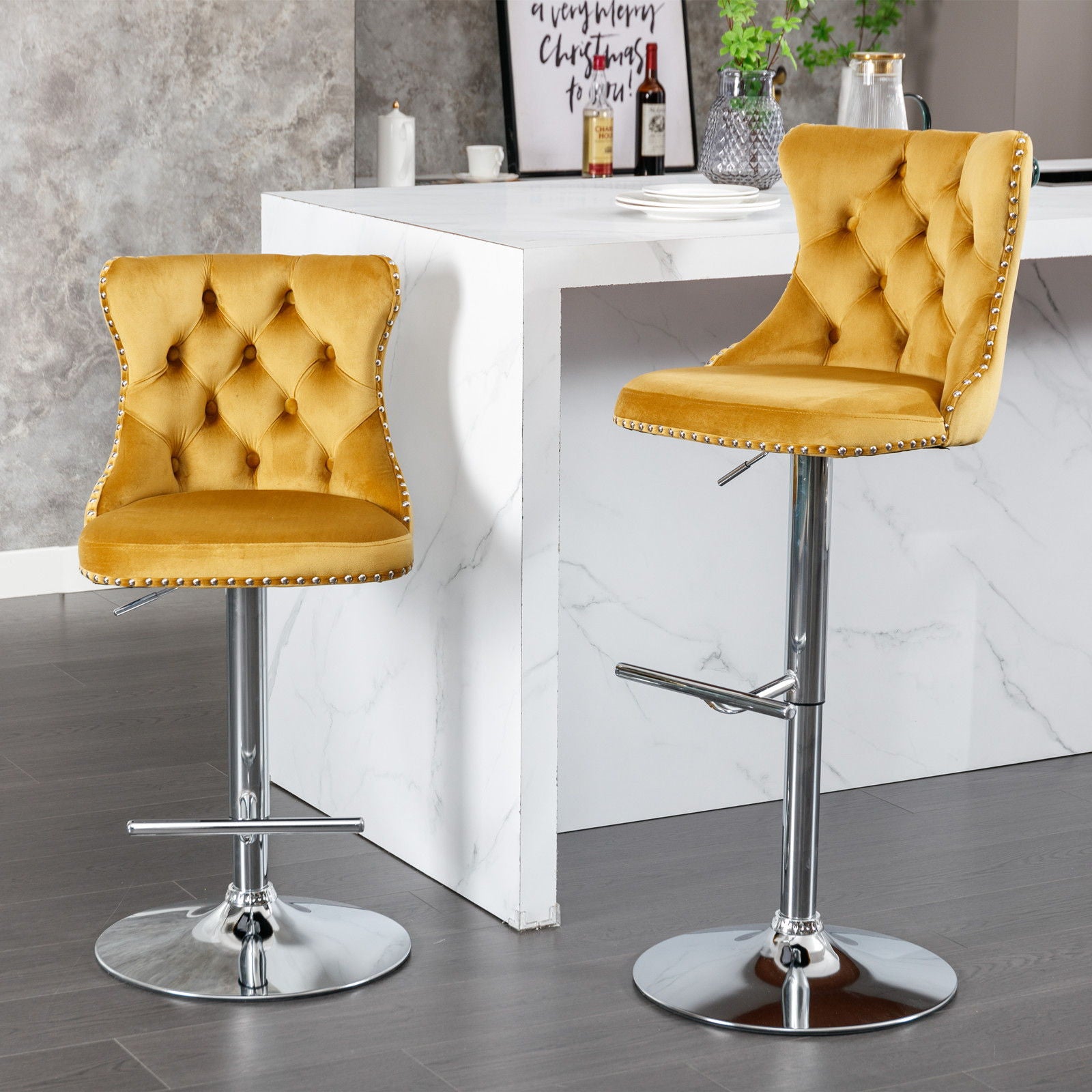 Swivel Velvet Barstools Adjusatble Seat Height From 25-33