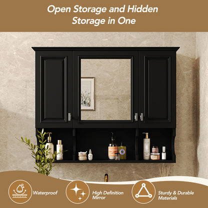 Wall Mounted Bathroom Medicine Cabinet, Modern Bathroom Wall Cabinet With Mirror, Mirror Cabinet With Open Shelves - Black