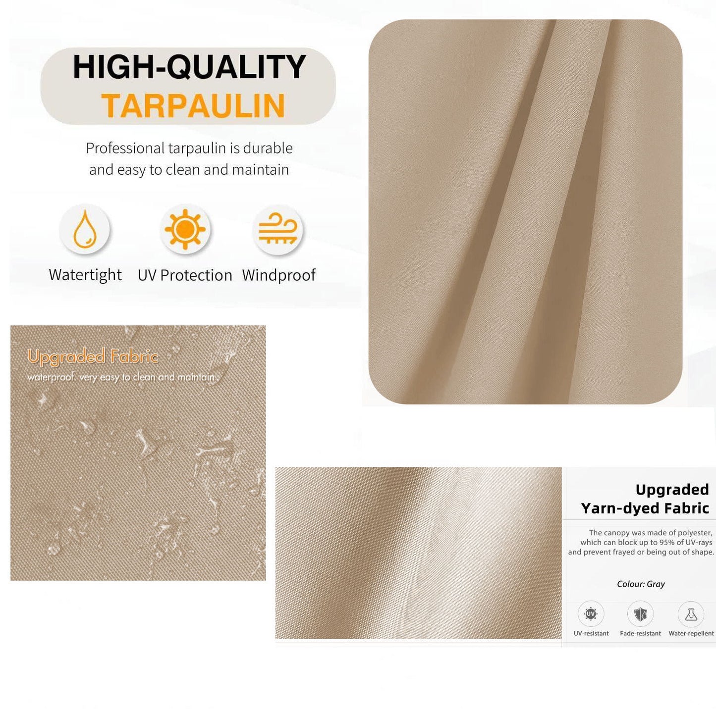 Replacement Canopy Top Cover Fabric For 13 x 10 Ft Outdoor Patio Retractable Pergola Sun-Shelter Canopy - Khaki