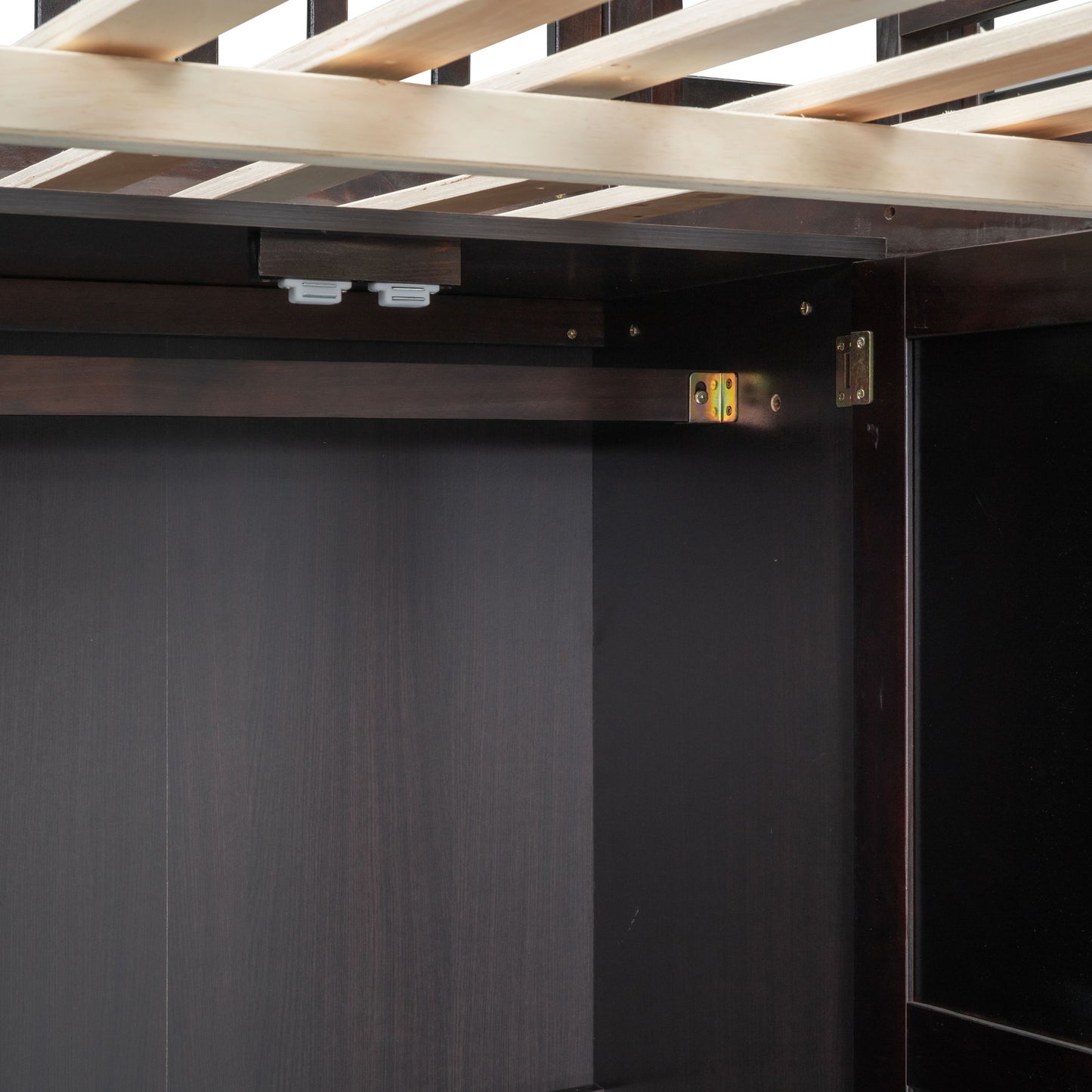 Full Size Loft Bed With Bookshelf, Drawers, Desk, And Wardrobe - Espresso