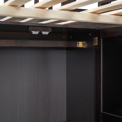 Full Size Loft Bed With Bookshelf, Drawers, Desk, And Wardrobe - Espresso