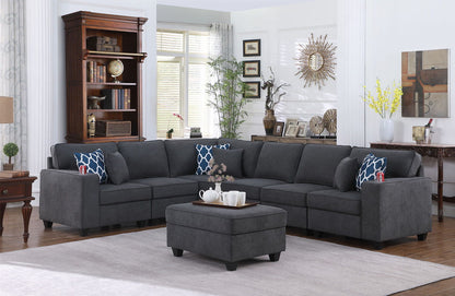 Cooper - 7 Piece Reversible L-Shape Sectional Sofa With Comfort Ottoman And Cupholder - Stone Gray