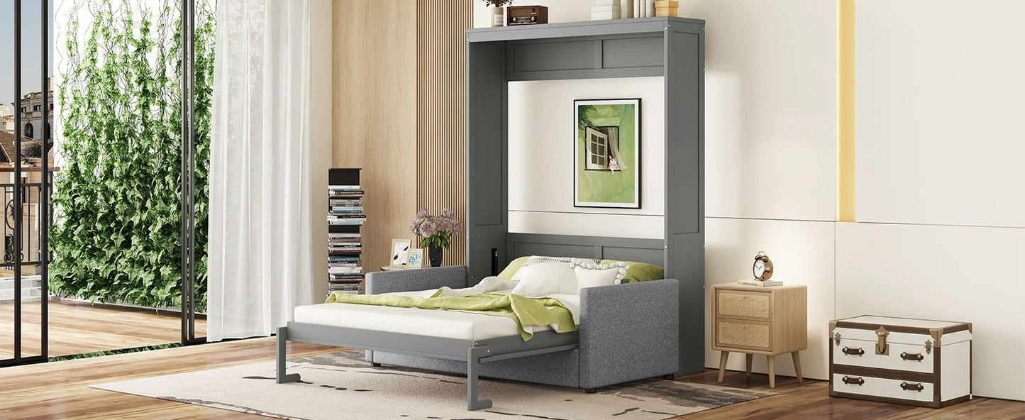 Queen Size Murphy Wall Bed With Cushion - Gray