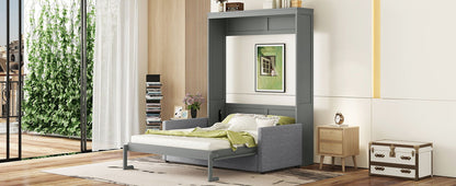 Queen Size Murphy Wall Bed With Cushion - Gray
