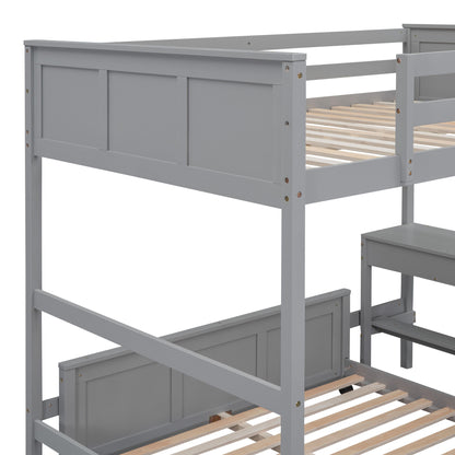 Full Over Full Bunk Bed With Desk - Gray