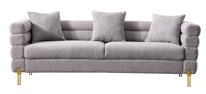 Luxurious And Comfortable Upholstered Sofa With Golden Legs And Pillows For Living Room And Reception Area - Gray
