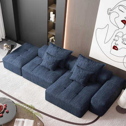 Modern Oversized Modular Sectional Sofa With Ottoman, Seat, Chaise Lounge And Armrest, Sparkling Chenille Fabric Soft Cushion Sofa With 4 Pillows, 4 Pieces Diy Combination Tufted Sofa, No Assembly Required - Blue