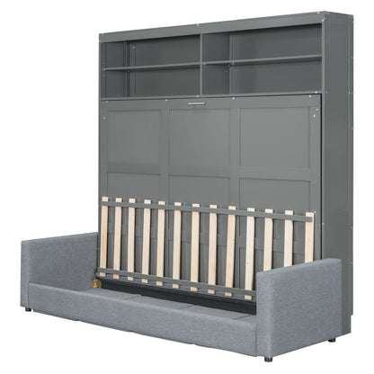 Queen Size Murphy Wall Bed With Sofa - Gray