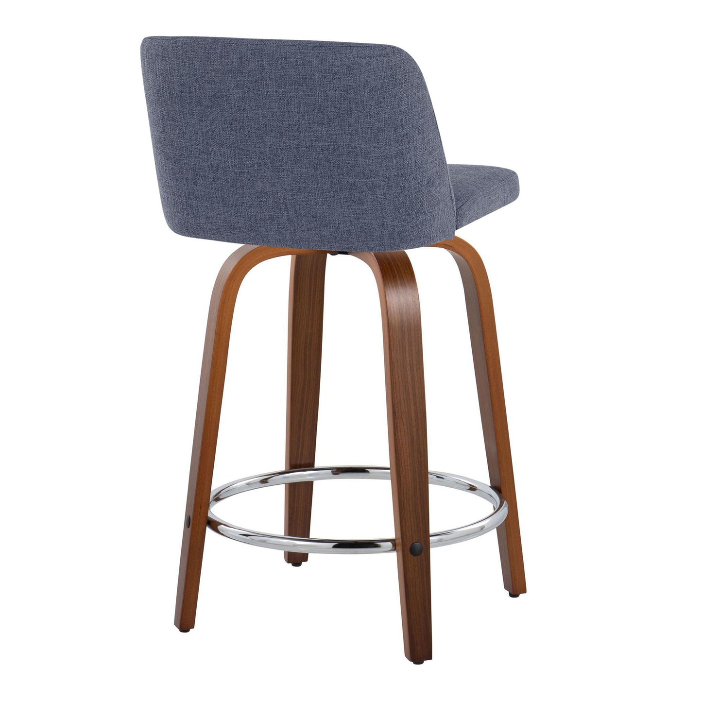 Toriano - Mid-Century Modern Fixed Height Counter Stool With Swivel With Round Footrest (Set of 2) - Walnut / Blue