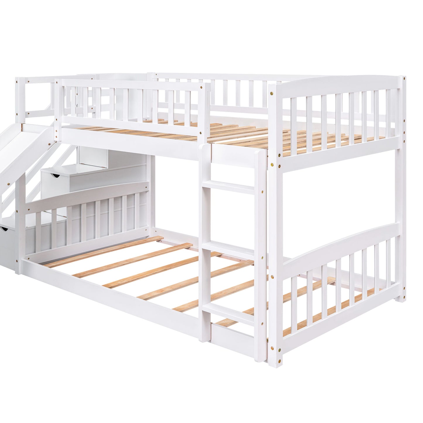 Twin Over Twin Stairway Bunk Bed & Two Drawers And Slide - White