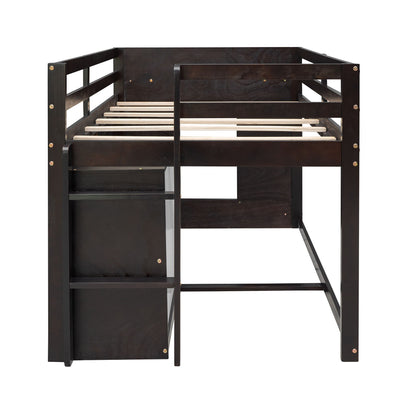 Twin Size Loft Bed With Cabinet And Shelf - Espresso