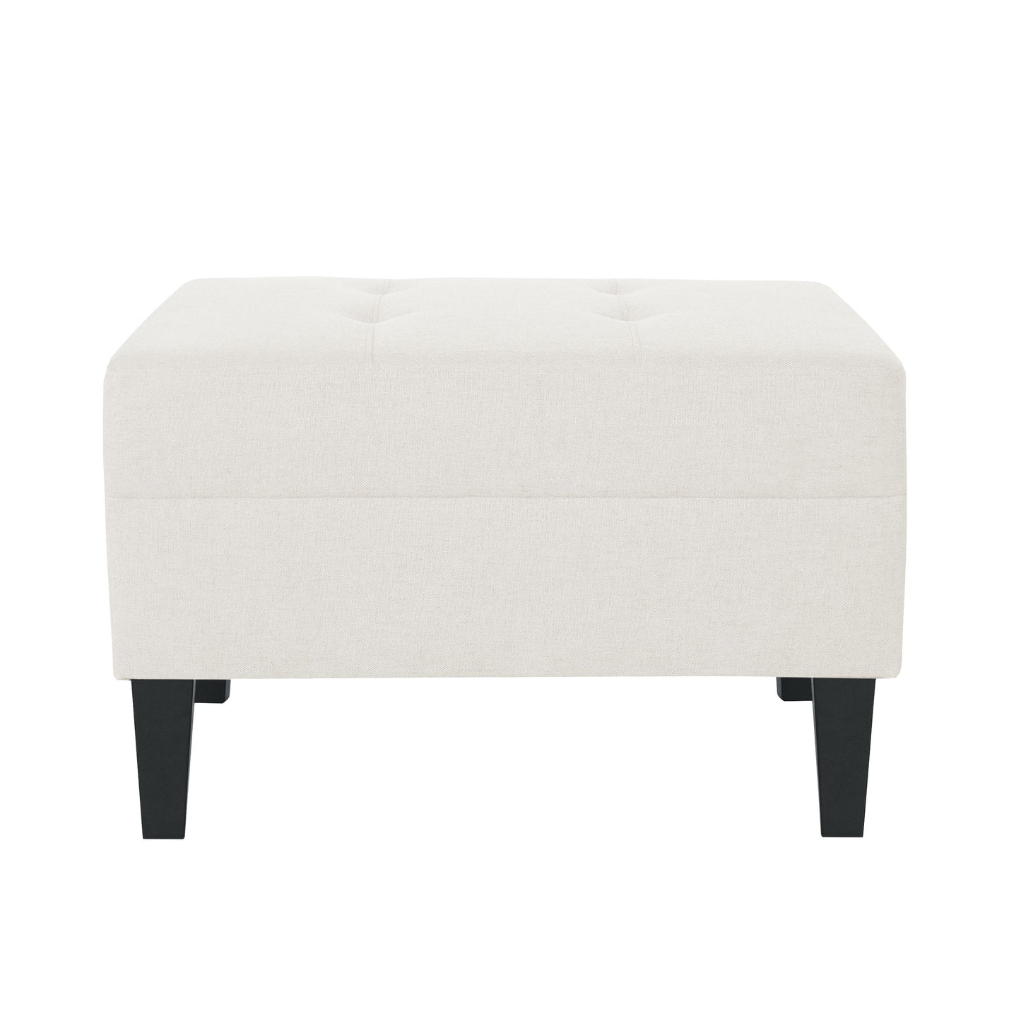Ottoman With Birch Wood Legs And Cushioned Top For Comfort - Ivory