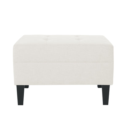Ottoman With Birch Wood Legs And Cushioned Top For Comfort - Ivory
