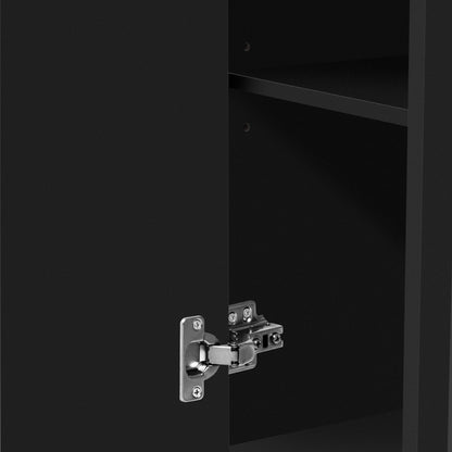 Retro TV Stand For TVs Up To 43", Entertainment Center Media Console Cabinet With 3 Spacious Cabinets, Glass Cabinet Doors And Anti-Tip Device For Living Room - Black
