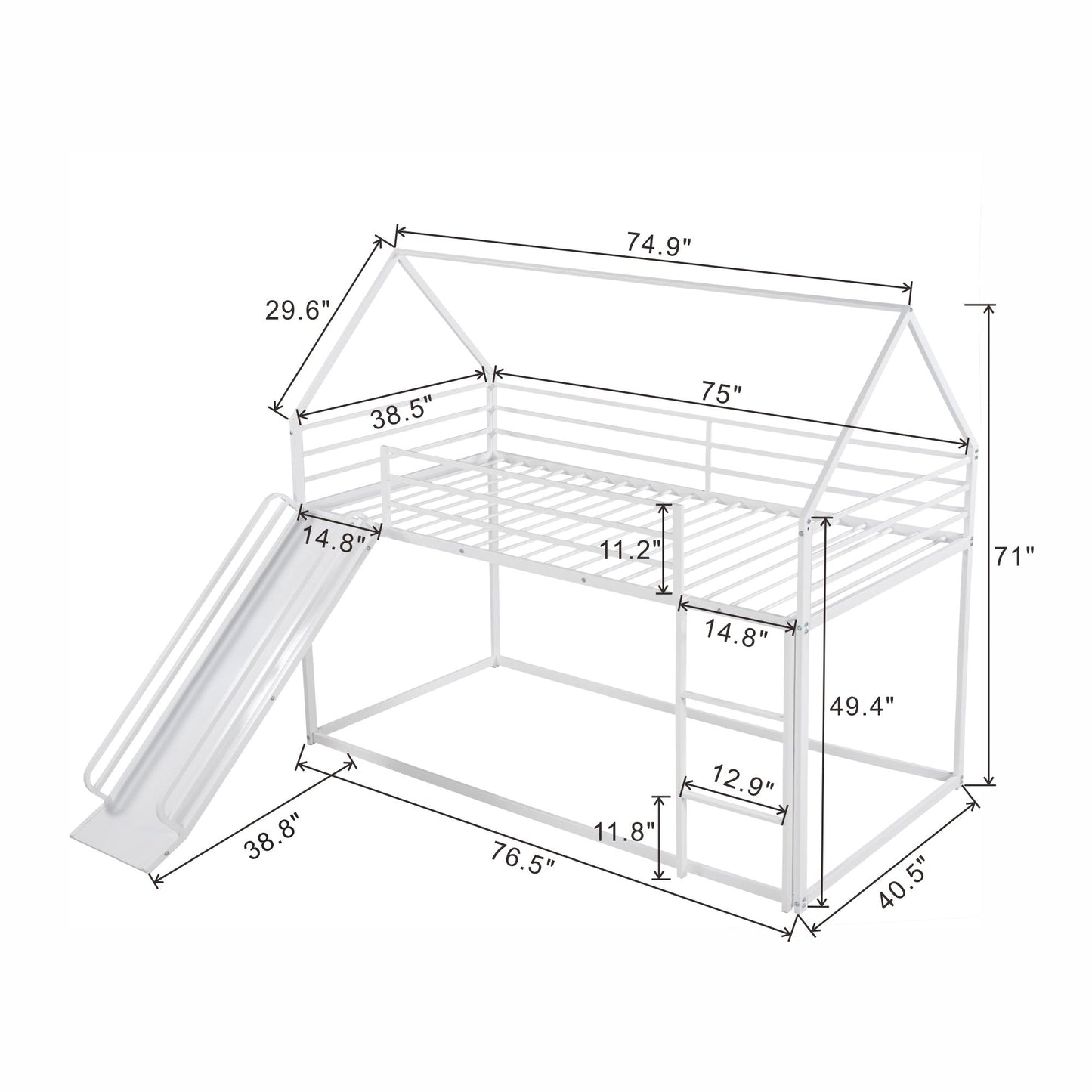 Twin Over Twin House Bunk Bed With Ladder And Slide - White