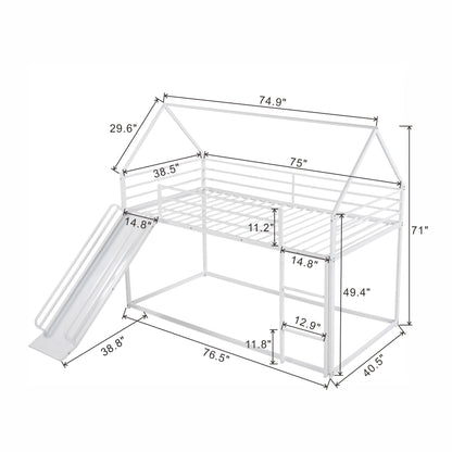 Twin Over Twin House Bunk Bed With Ladder And Slide - White