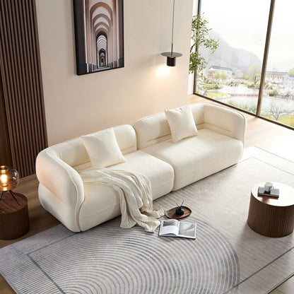Sectional Sofa, Durable Fabric, Solid Wood Frame, High Density Sponge Filler - White