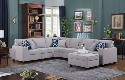 Cooper - 7 Piece Reversible L-Shape Sectional Sofa & Ottoman And Cupholder - Light Gray