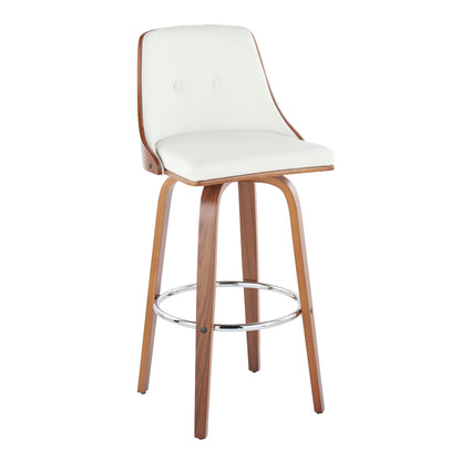 Gianna - Mid-Century Modern Fixed Height Barstool With Swivel With Round Footrest (Set of 2) - Walnut / White