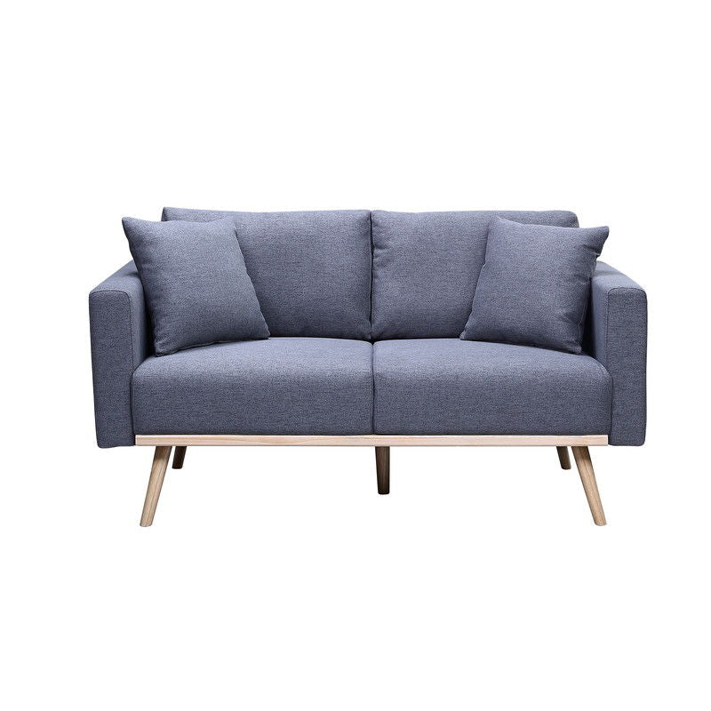 Easton - Linen Fabric Loveseat With USB Charging Ports Pockets And Pillows - Dark Gray
