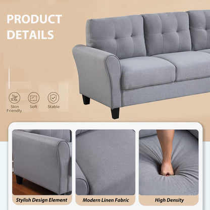 Modern Living Room Sofa Set Linen Upholstered Couch Furniture For Home Or Office - Light Gray / Blue