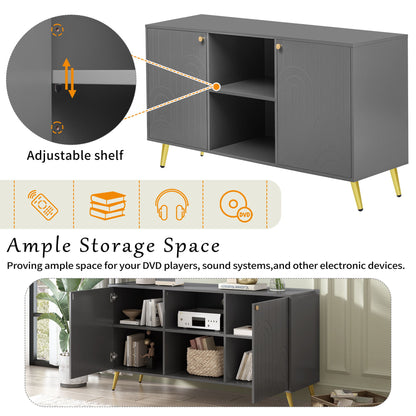 Modern TV Stand For TVs Up To 55", Entertainment Center Media Console, Adjustable Shelf, Metal Legs, Handles And Anti-Tip Device For Living Room - Gray