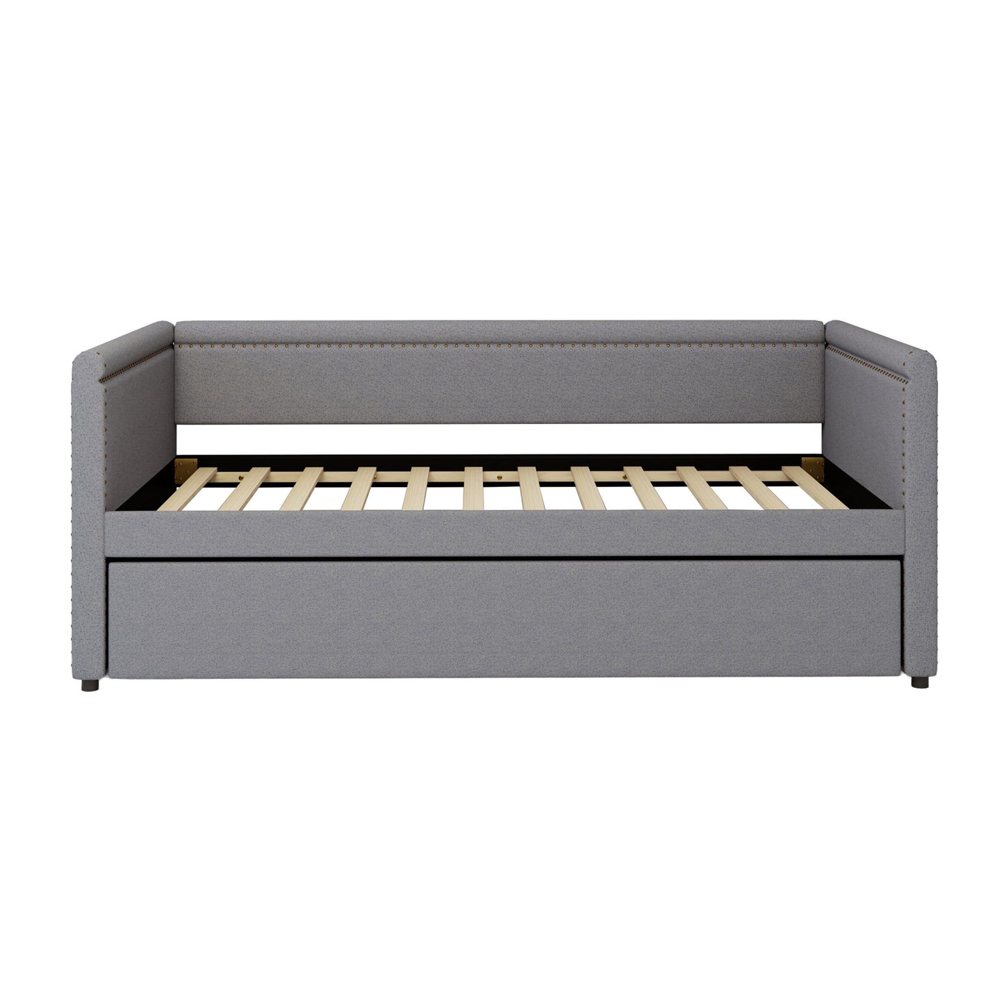 Modern Style Twin Size Upholstered Daybed With Trundle For Guest Room, Small Bedroom, Study Room - Gray