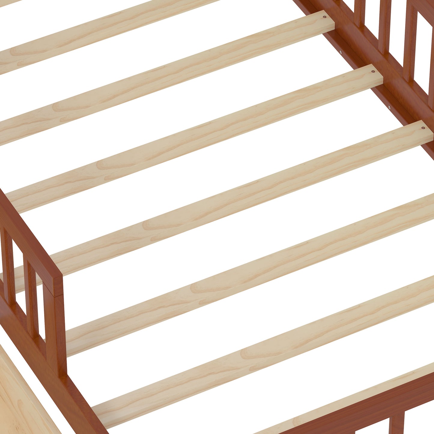 Twin Size Bed With Headboard Storage Rack, 2 Under Bed Drawers, 3 - Side Guardrails For Safety And Security - Walnut