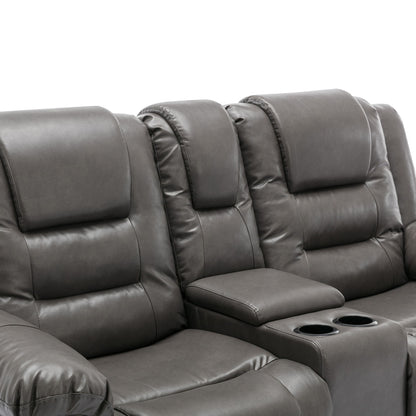 2 Seater Home Theater Recliner Manual Recliner Chair With A Storage Box And Two Cup Holders For Living Room - Gray