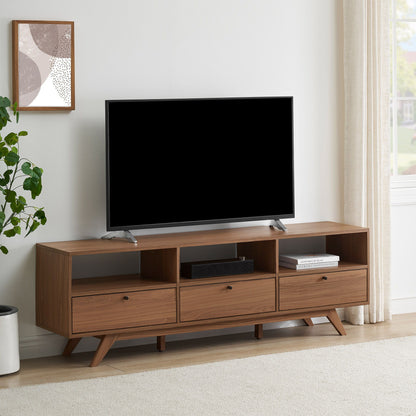 Modern Scandi 3 Door Low Profile TV Stand For TVs Up To 80" - Mocha